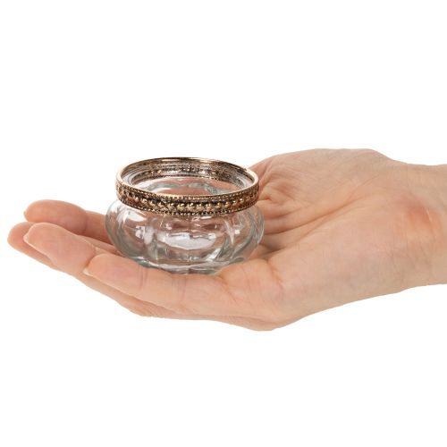 Set of 4 Clear Glass Tealight Holders with Silver Metal Rim, 6 x 3 cm | Floristik24.co.uk