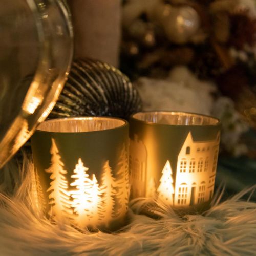 Floristik24 Lanterns, tealight holder glass Christmas green Ø7cm 2pcs