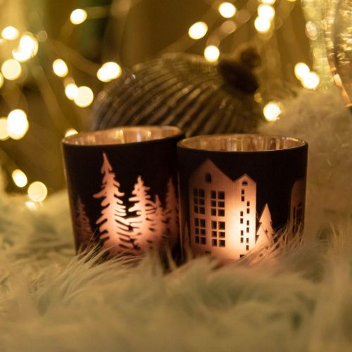 Floristik24 Lanterns, tea light holder glass Christmas black Ø7cm 2pcs