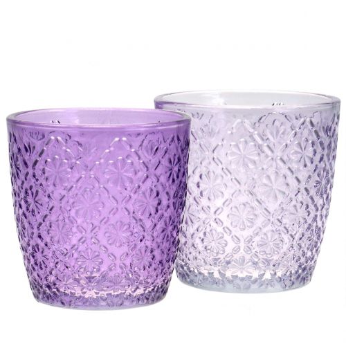 Floristik24 Glass lantern purple Ø9cm H9cm 2pcs