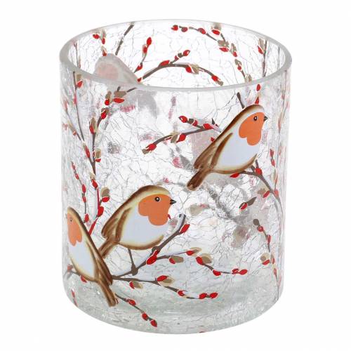 Floristik24 Lantern Robin Crackle Clear Ø9cm H10cm