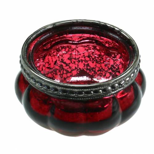 Floristik24 Tea light glass antique red, silver with metal rim Ø6cm H3.5cm