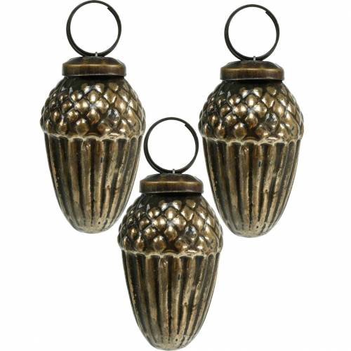 Floristik24 Christmas tree decorations glass acorns to hang brown, golden 6cm 3pcs