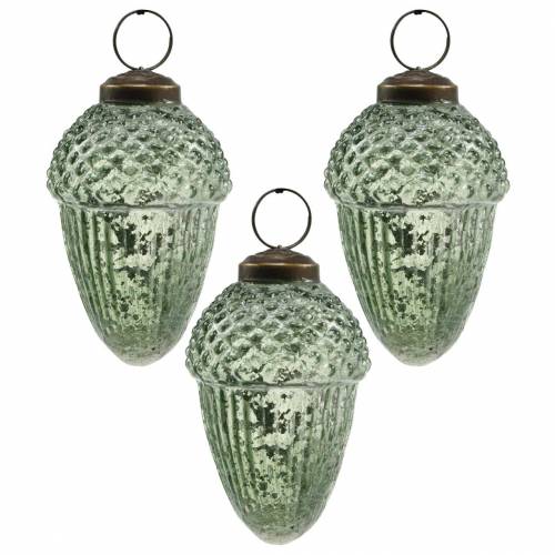 Floristik24 Tree decorations acorns transparent, green real glass 9cm 3pcs