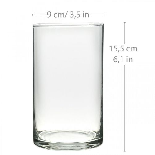 Product Round glass vase, clear glass cylinder Ø9cm H15.5cm