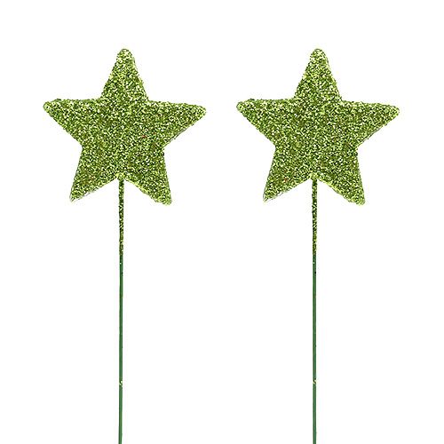 Floristik24 Mica stars green 4cm on the wire 60pcs