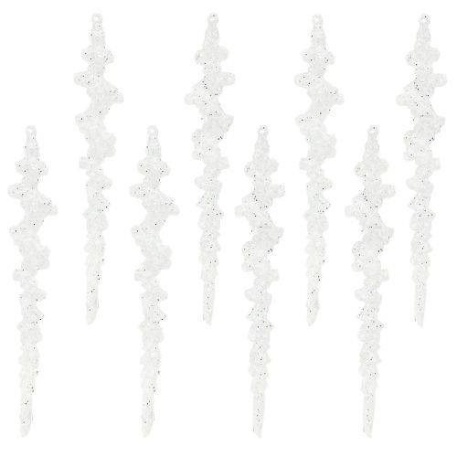 Product Glitter Icicles for Hanging Winter Decoration White 24cm 8pcs