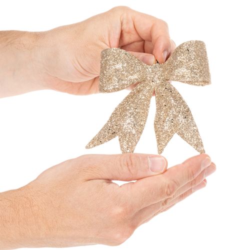 Glitter Gold Decorative Bows with Clip 11cm - Set of 4 | Floristik24.co.uk