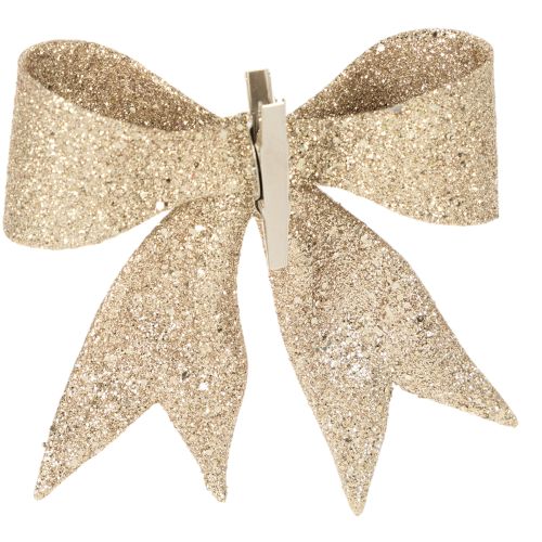 Glitter Gold Decorative Bows with Clip 11cm - Set of 4 | Floristik24.co.uk
