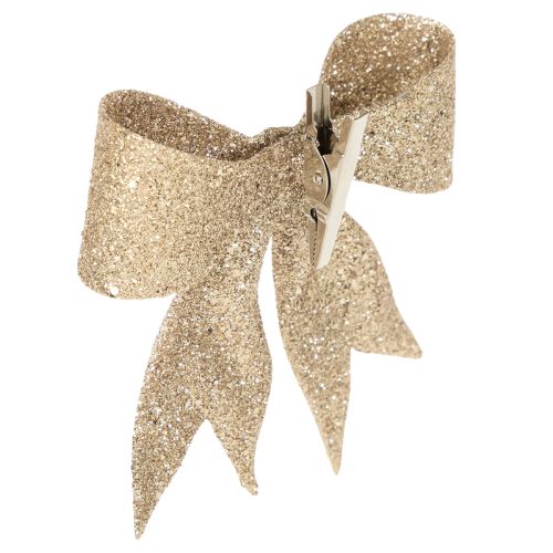Glitter Gold Decorative Bows with Clip 11cm - Set of 4 | Floristik24.co.uk