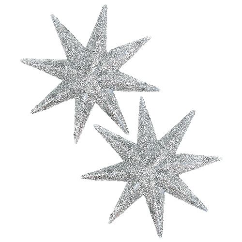 Glitter star silver Ø10cm 12pcs