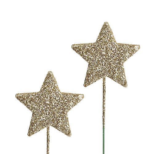 Floristik24 Glitter star on wire 4cm gold 60pcs