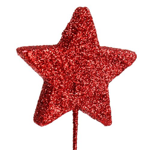Product Glitter star on wire 5cm Red L23cm 48pcs