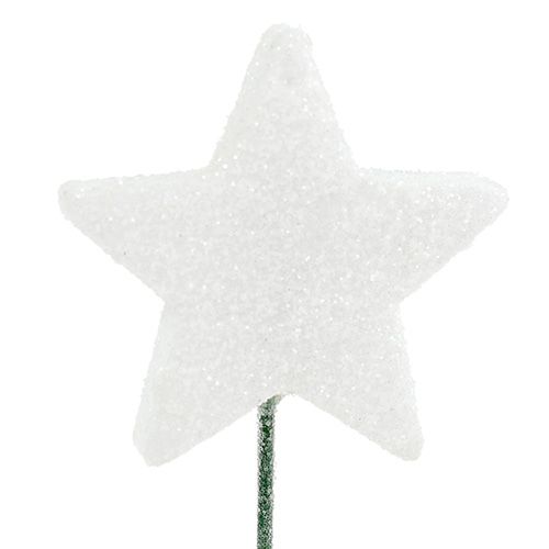 Product Glitter star on wire 5cm white L23cm 48pcs