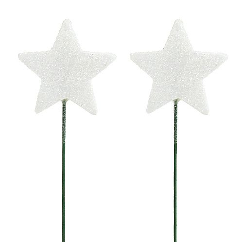 Floristik24 Glitter star on wire white 4cm L22cm 60pcs