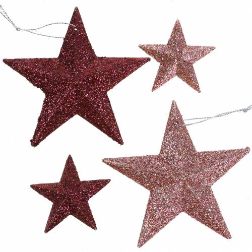 Floristik24 Glitter star pink mix 9.5/5cm 18 pieces