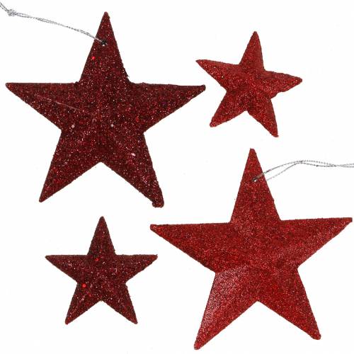 Floristik24 Glitter star red mix 9.5/5cm 18 pieces