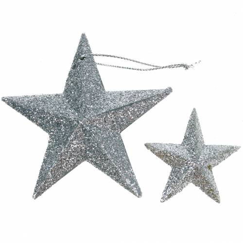Floristik24 Glitter star silver 9.5/5cm 18 pcs