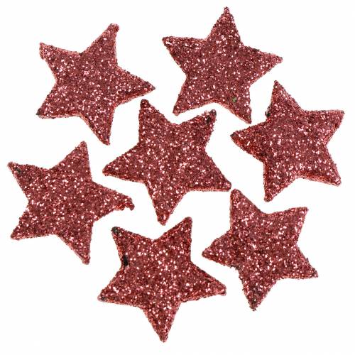Floristik24 Glitter stars for scattering coral 2.5cm 48 pcs