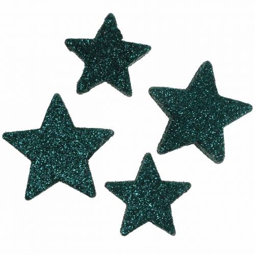 Floristik24 Glitter stars to sprinkle emerald 4 / 5cm assorted 40pcs