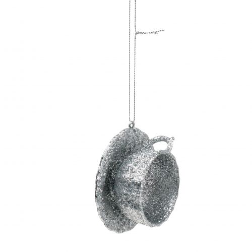 Floristik24 Glitter cup silver to hang 8cm 12pcs