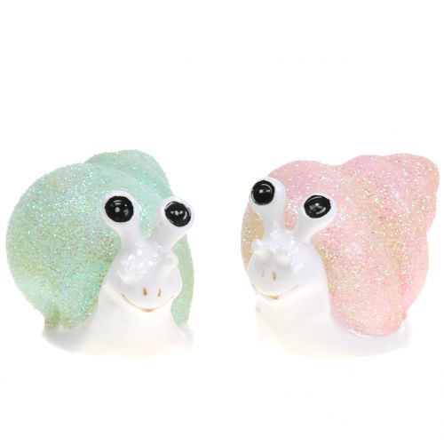 Product Deco figure snail glitter mint/pink 8cm 6pcs