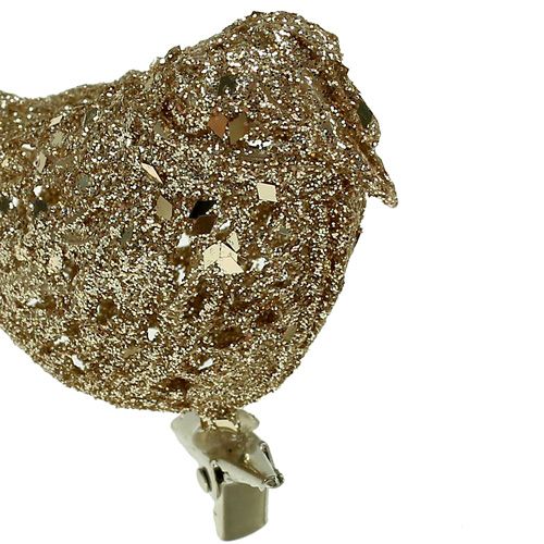 Floristik24 Glitter bird 8cm gold with clip 6pcs
