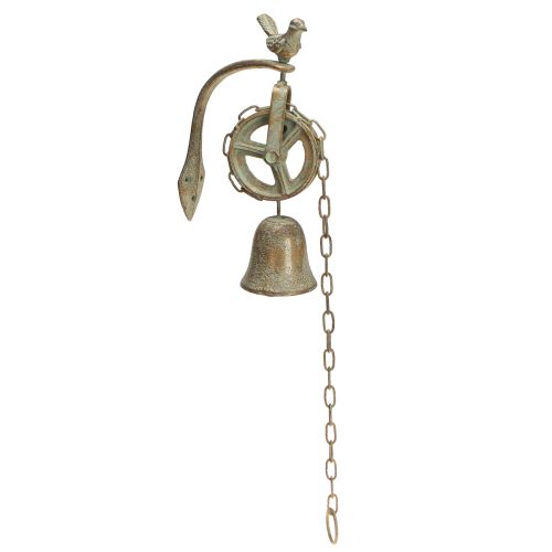 Product Metal bell wall decoration with holder antique patina H58cm