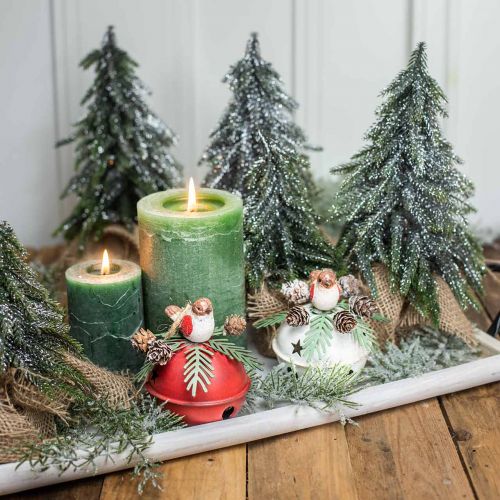Floristik24 Bells with robins, bird decorations, winter, decorative bells for Christmas white / red Ø9cm H10cm set of 2