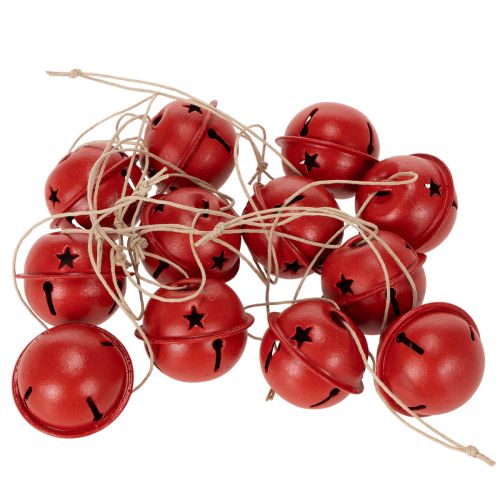 Red Metal Star Pattern Bell Ornaments 3cm, Set of 9 | Floristik24.co.uk
