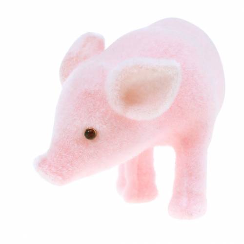 Floristik24 Lucky pig pink flocked 9cm 6pcs