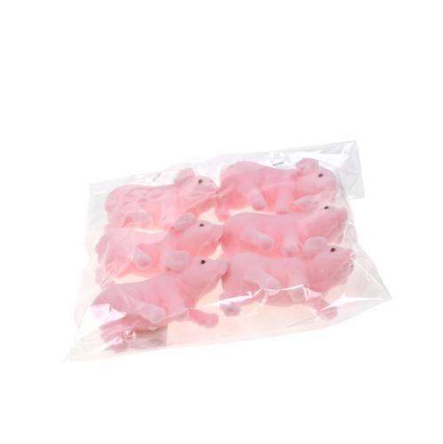 Floristik24 Lucky pig pink flocked 9cm 6pcs