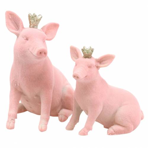 Floristik24 Decorative figure set lucky pig with golden crown 12 × 7 × 13cm / 9.2 × 5.5 × 10cm 2pcs