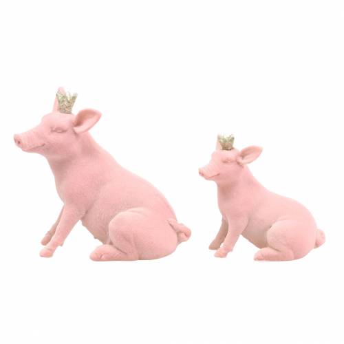 Floristik24 Decorative figure set lucky pig with golden crown 12 × 7 × 13cm / 9.2 × 5.5 × 10cm 2pcs