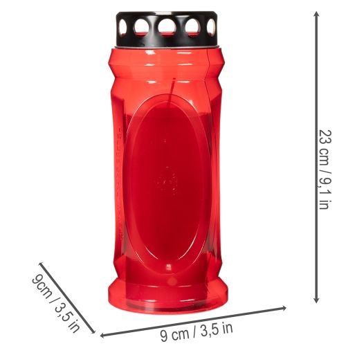 Grave candle red, lid black, memorial candle 4 days 23cm | Floristik24.co.uk
