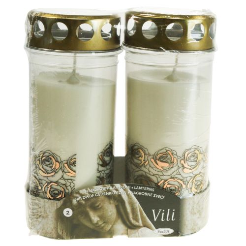 Product Grave candles white roses mourning light memorial light Ø7cm H18cm 90h 2pcs