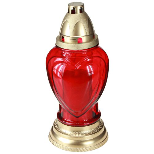 Grave light glass heart grave lantern red Ø10.5cm H25.5cm