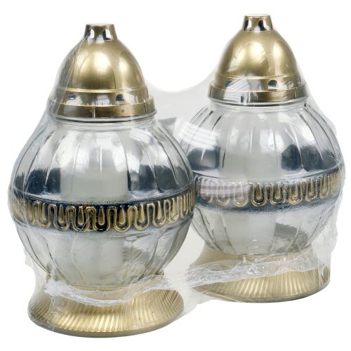 Floristik24 Grave light glass with ornament Ø16cm H28.5cm gold 2pcs