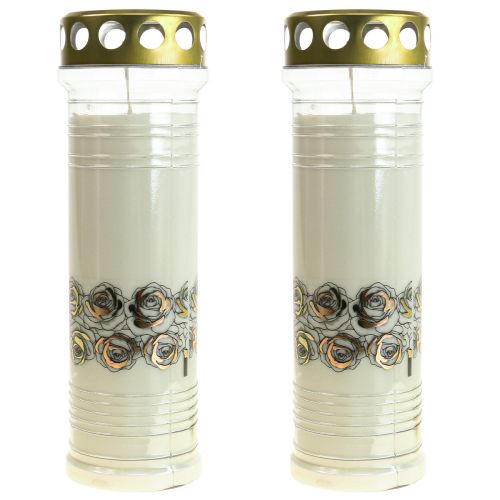 Floristik24 Grave candles white roses mourning light Ø7cm H23,5cm 100h 2pcs