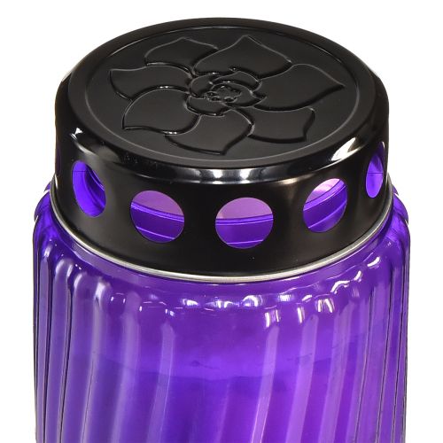 Product Grave candle lid motif flower black purple Ø9cm H27cm