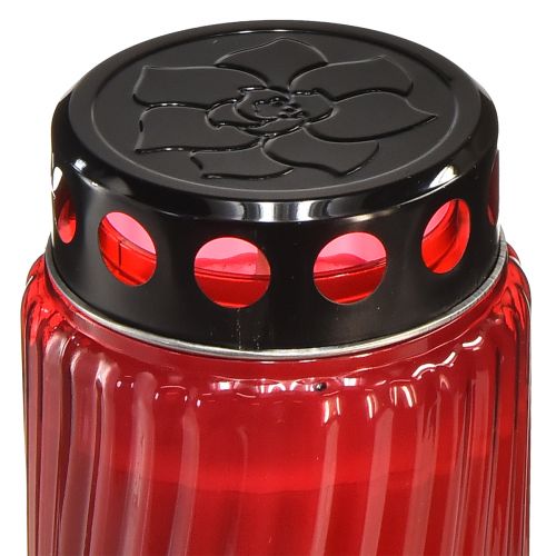 Floristik24 Grave candle lid motif flower red black 10 days H27cm