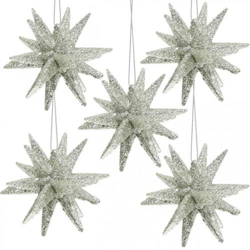 Floristik24 Glitter stars to hang champagne Christmas tree decorations 7.5 cm 8 pieces