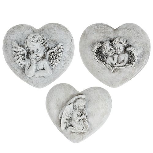 Floristik24 Grave jewelry hearts with angels 9cm 3pcs