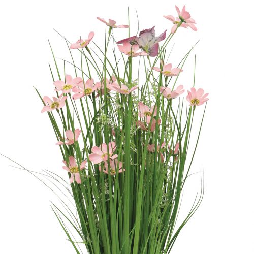 Floristik24 grass bunch with flowers and butterflies Rosa 70cm