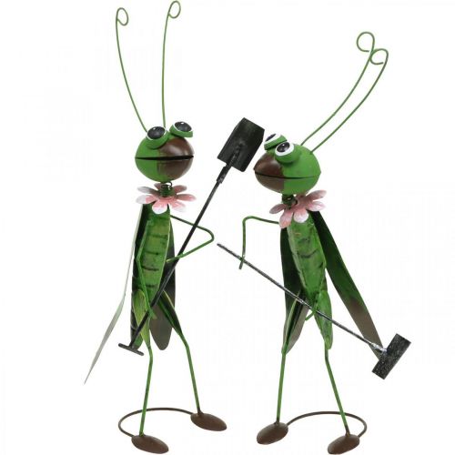 Product Grasshopper Garden Figurine Metal Decoration Cricket with Rake and Spade H33cm Set of 2