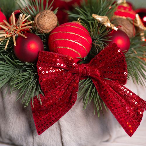 Large velvet bow with sequins dark red 20×22cm 2pcs | Floristik24.co.uk