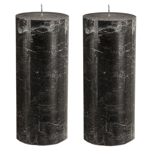 Product Large pillar candles black marble look 85x200mm 2 pcs