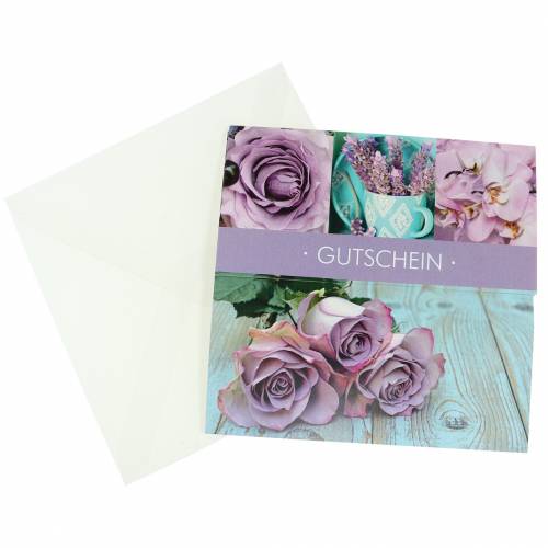 Floristik24 Voucher card rose lilac + envelope 1pc