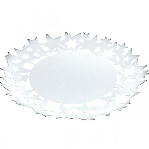 Product Christmas plate metal decorative plate with stars white Ø34cm