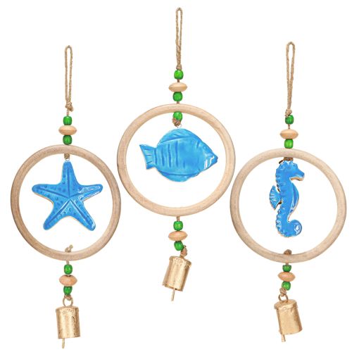 Floristik24 Hanging decoration maritime wind chime wood natural blue H35cm 3pcs